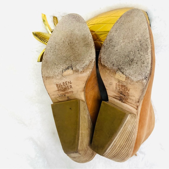 EILEEN FISHER Tan Leather Nelson Split Front Ankle Boots Bootie Womens Size 6 - Picture 11 of 13